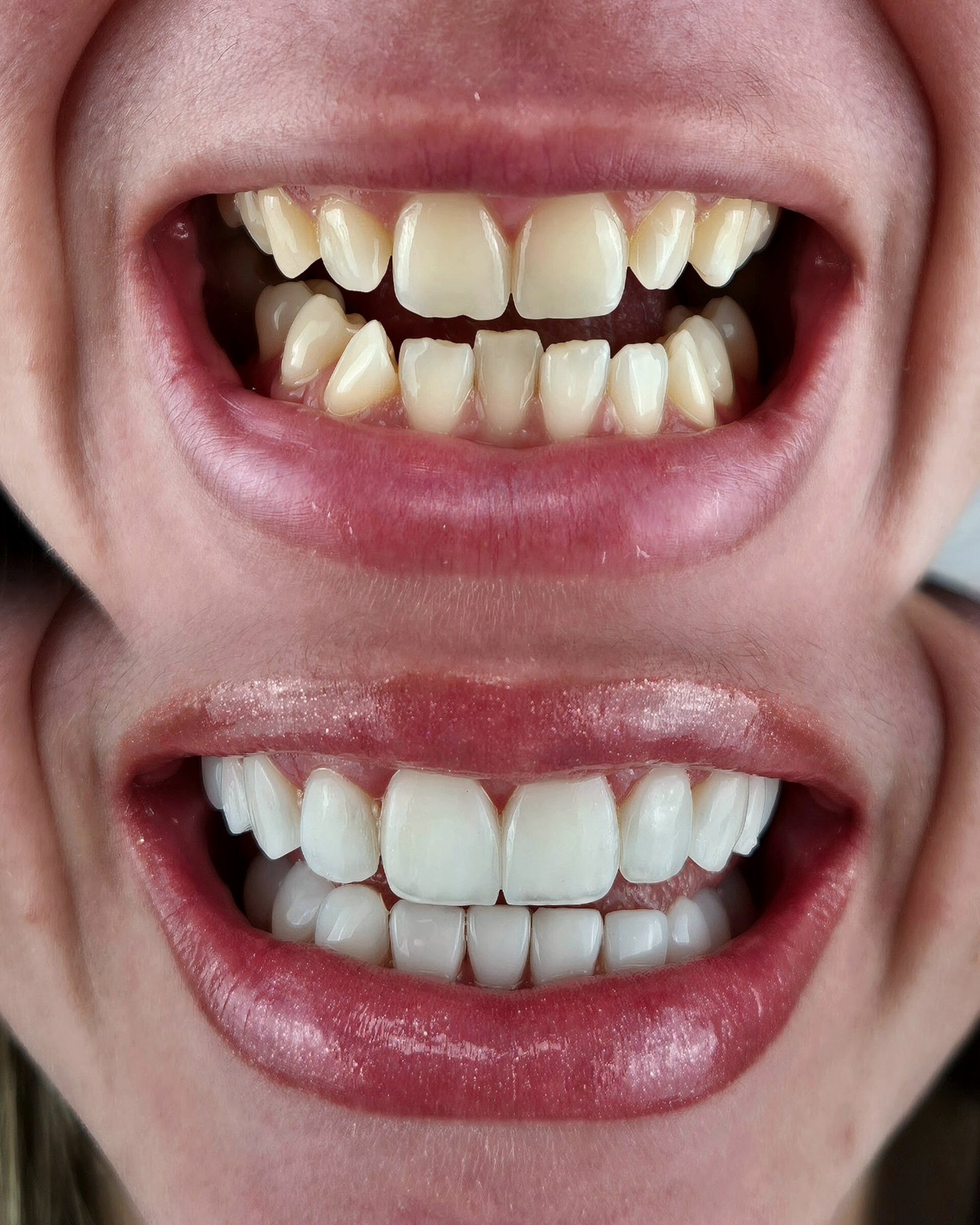 Sorriso antes e depois — alinhamento e clareamento